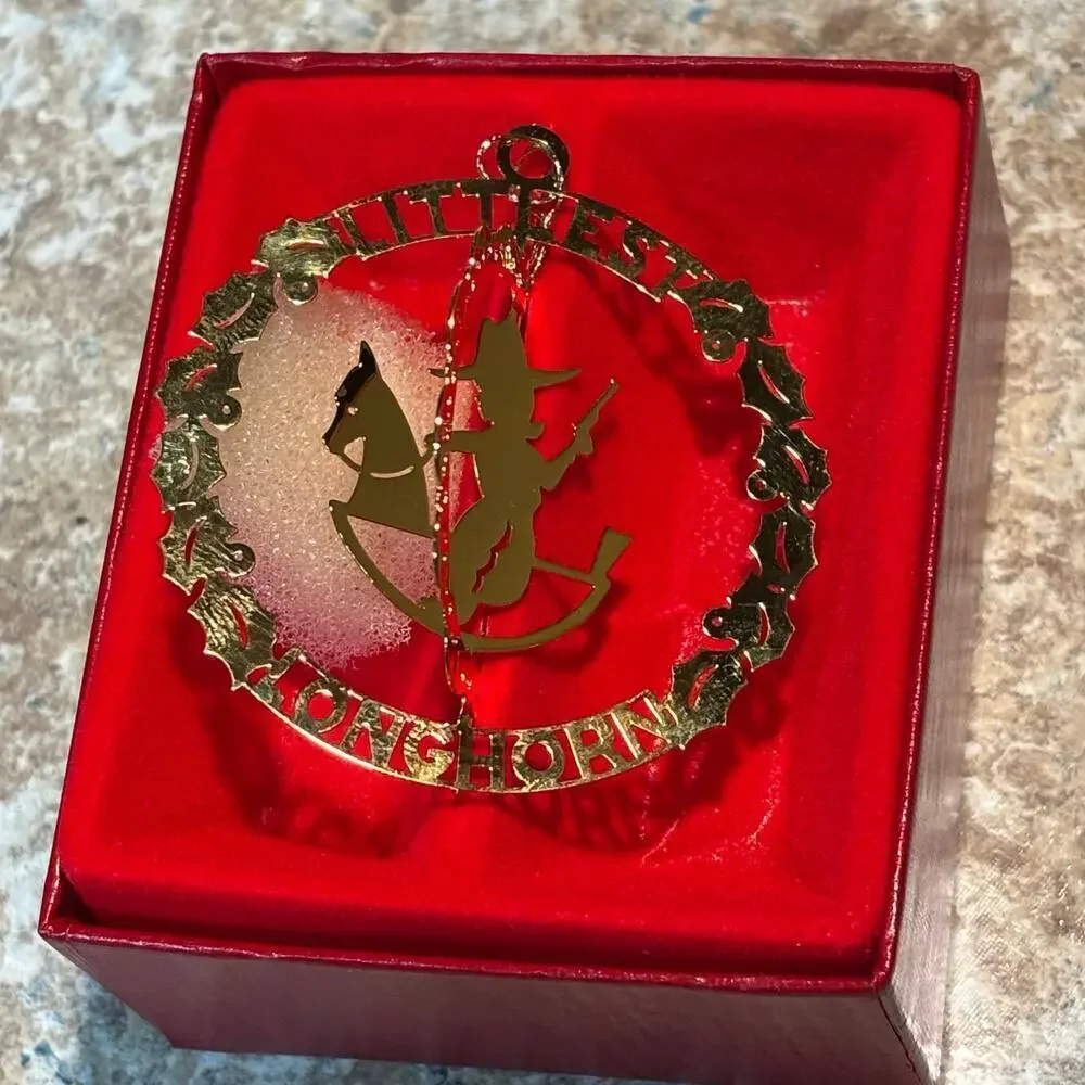 Camerlane Littlest Longhorn Western 24K Gold Finish Christmas Ornament New